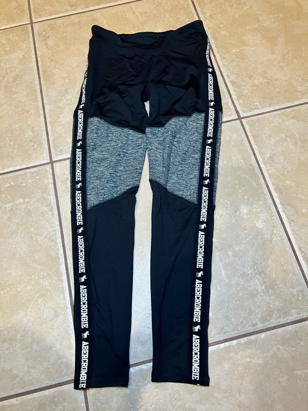Abercrombie kids Black and Gray Kids Active Leggings with Side Logo Tape